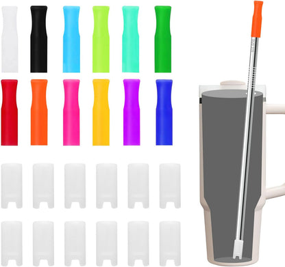 Reusable Stainless Steel Straws Set 6 PCS with 6 Silicone Tips, 2 Straw Brush, 1 Storage Case, Different Sizes of Metal Straws Reusable, Suitable for 14, 20, 30 oz Cups Tumbler, for Hot/Cold Drinks