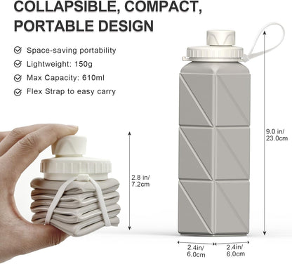 BEAUTAIL Collapsible Water Bottles 20.6oz, Silicone Foldable Portable Travel Water Bottle, Lightweight Reusable Leakproof for Traveling Camping Hiking Cycling Yoga Sports Outdoor