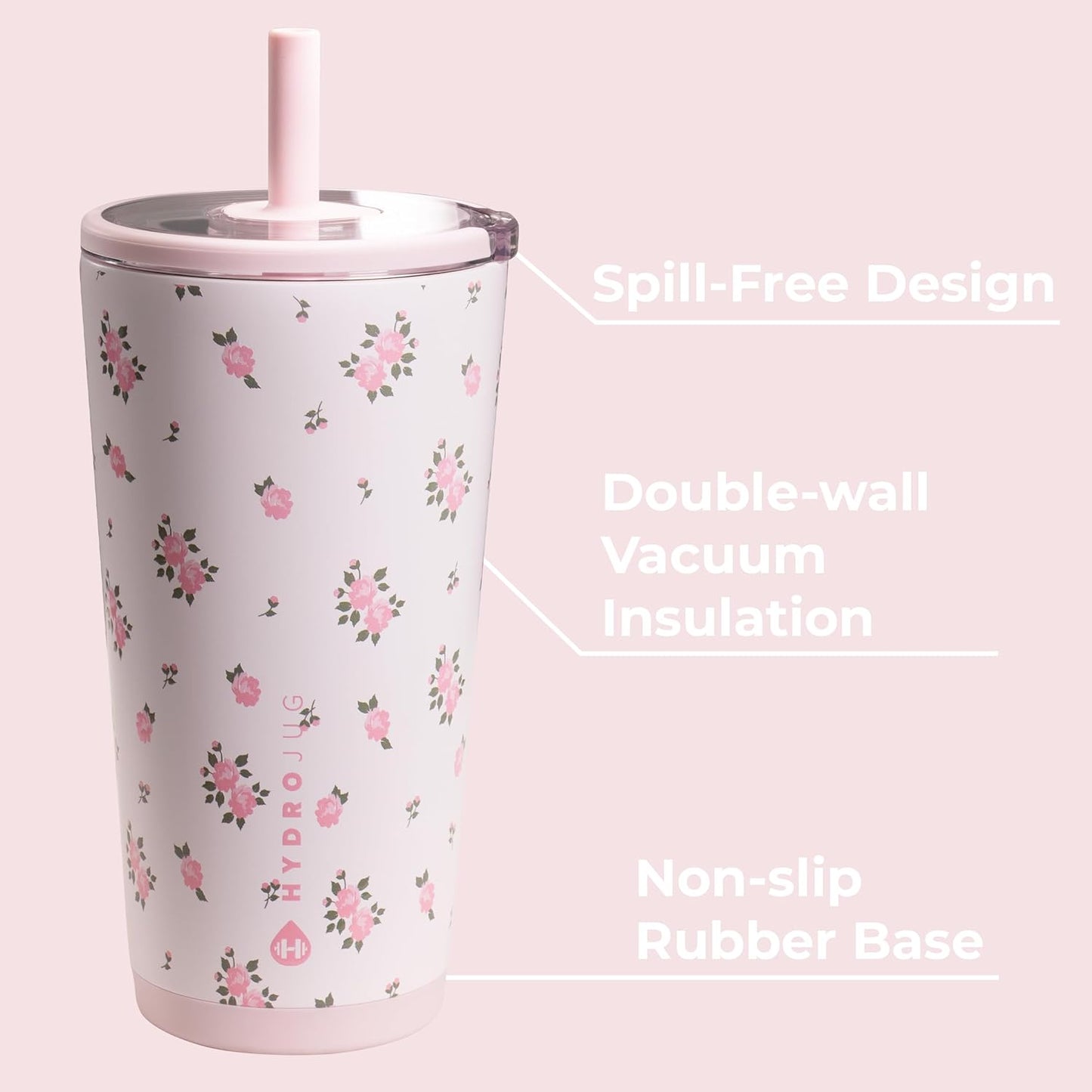 HydroJug Everyday Tumbler 20 oz – Ceramic-Lined Insulated Tumbler with Straw and Soft-Touch Lid, Cup Holder Friendly, Double-Wall Vacuum Insulation, Reusable Travel Cup – Rodeo
