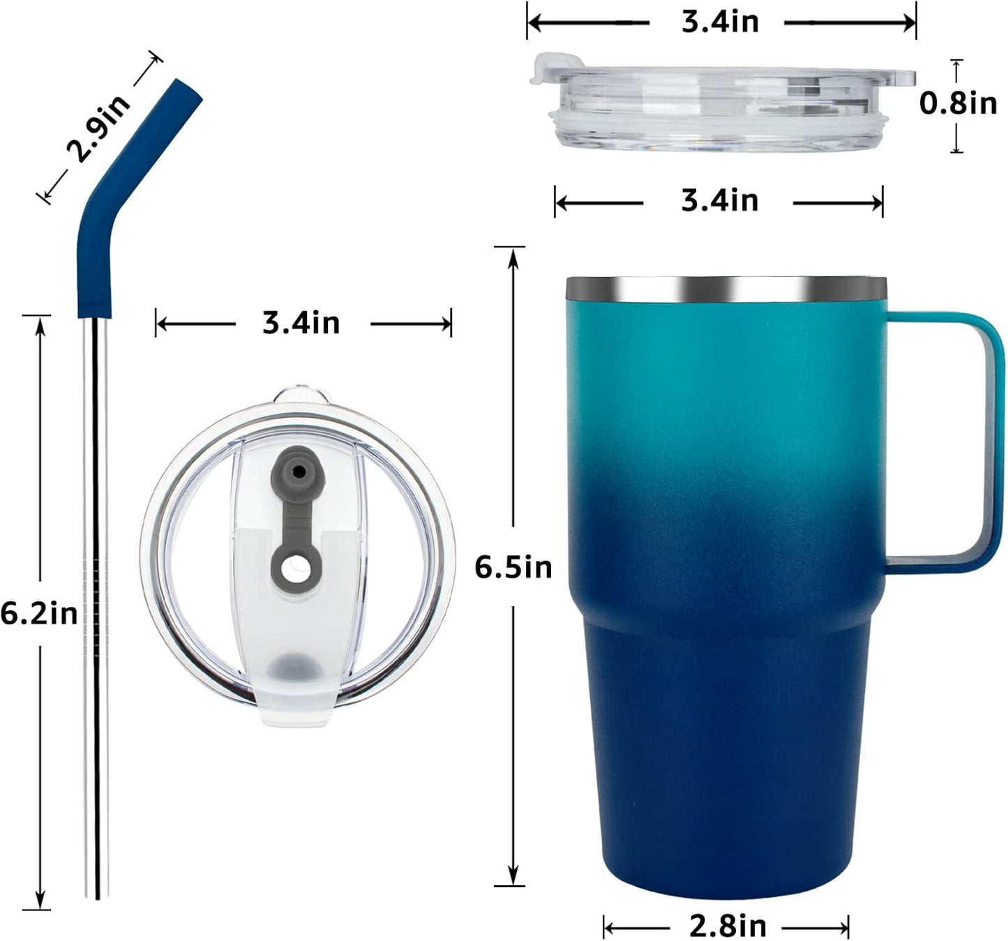 Sursip Insulated Coffee Mug with Handle and Lid, 24 oz Double Wall Vacuum Travel Thermal Coffee Tumbler with Straw for Home, Office Stainless Steel Coffee Cup - Leak proof, BPA Free (Black-1 Pack)