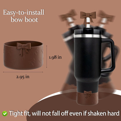 Bow Silicone Protective for Stanley Boot for 20/30/40Oz, 2 Pack for Stanley Cup Accessories Compatible 12-24Oz for Hydroflask Boot and More (Pink Set)