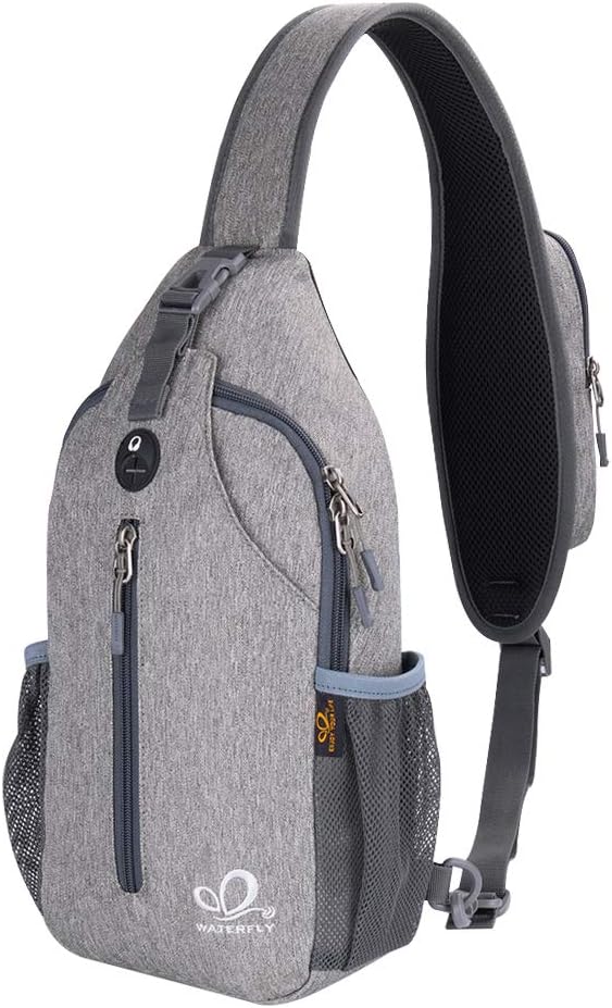 WATERFLY Crossbody Sling Backpack Sling Bag Travel Hiking Chest Bag Daypack (Black)