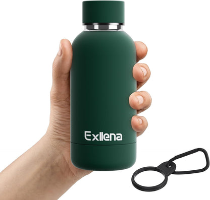 Exllena Slim Insulated Water Bottles for Travel 18oz with Clip, Double Wall Vacuum Stainless Steel Water Bottle Keeps Drinks Cold 24 Hrs/Hot 12 Hrs, 100% Leakproof, BPA Free(Black)