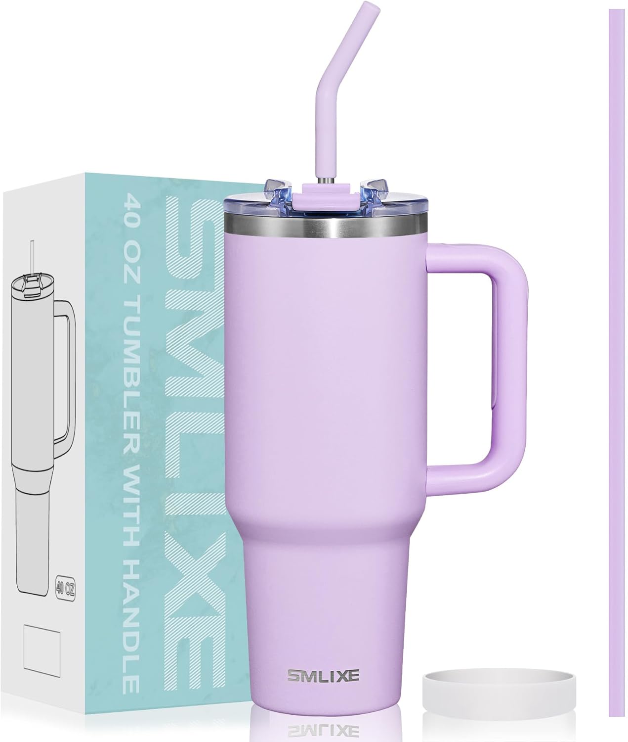 40 oz Tumbler with Handle and Straw Lid,Insulated Reusable Stainless Steel Water Bottle Travel Mug，Cupholder Friendly Double Wall Vacuum Sealed Cup (Black)