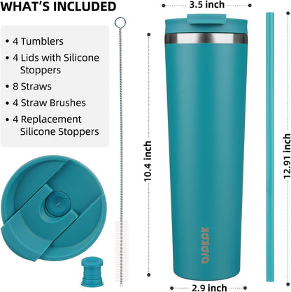 BJPKPK 4 Pack Tumbler with Lid and Straw,30oz Insulated Tumblers Bulk Reusable Travel Coffee Mug, Dishwasher Safe Double Wall Vacuum Insulated Cup Gift for Men Women,Light Blue Leopard