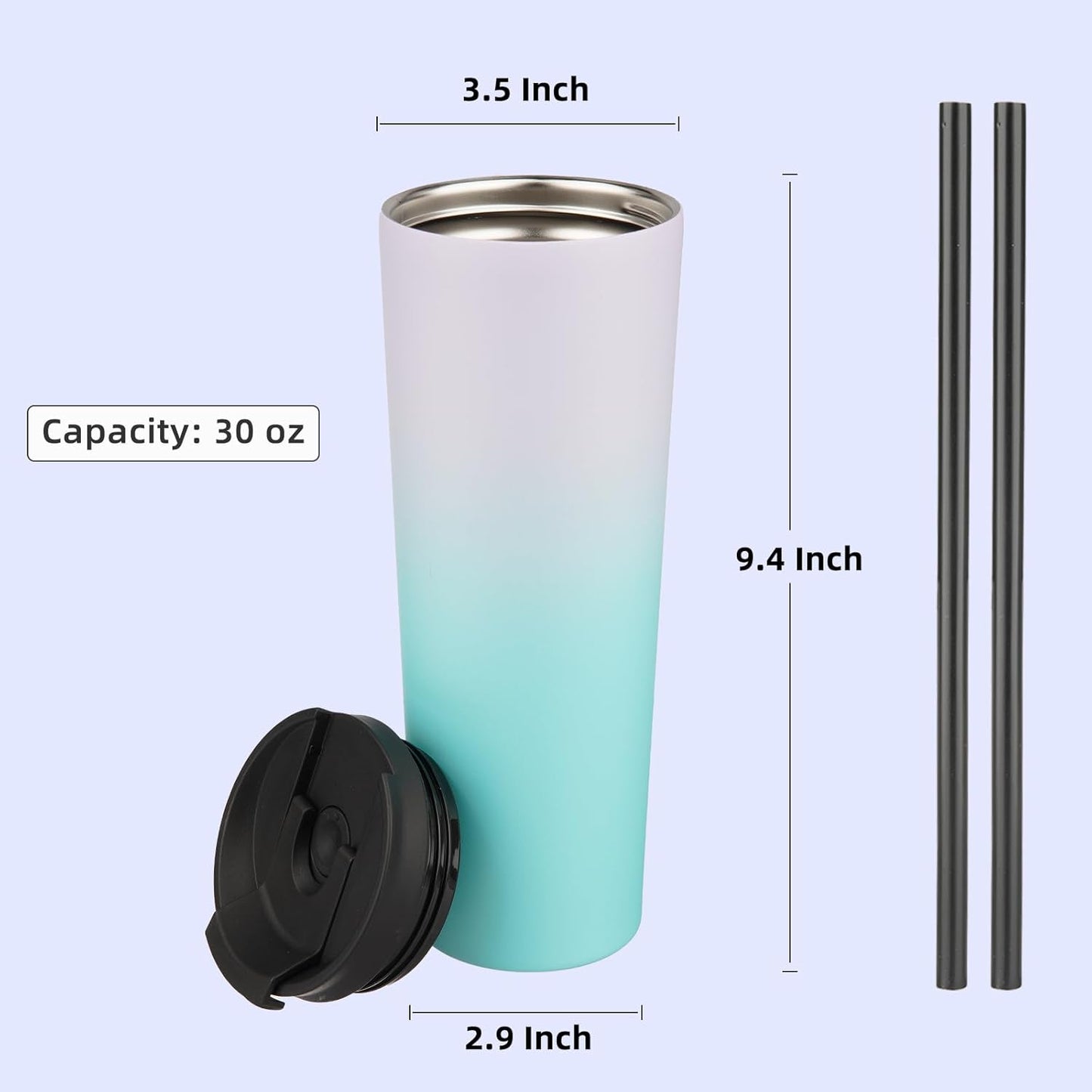 Konokyo 30 OZ Insulated Tumbler with Lid and 2 Straws Stainless Steel Water Bottle Vacuum Travel Mug Coffee Cup,Pastel Sunset