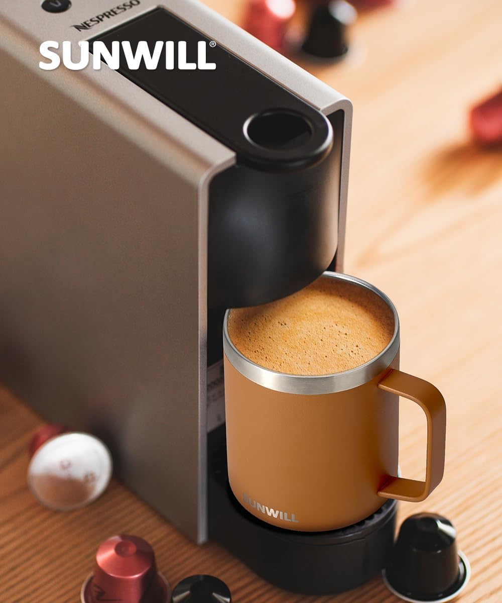 SUNWILL Travel Coffee Mug with Lid, Insulated Tumbler with Handle, 14 oz Stainless Steel Cup for Ice, Water, Tea, Rose Gold