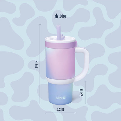 Ello Oasis 18oz Kids Tumbler with Handle & Retracting Straw, 100% Leakproof Reusable Insulated Stainless Steel Cup, Gifts for Teens Girls Boys, Keeps cold for 18 Hours, Cup Holder Friendly, Glacier