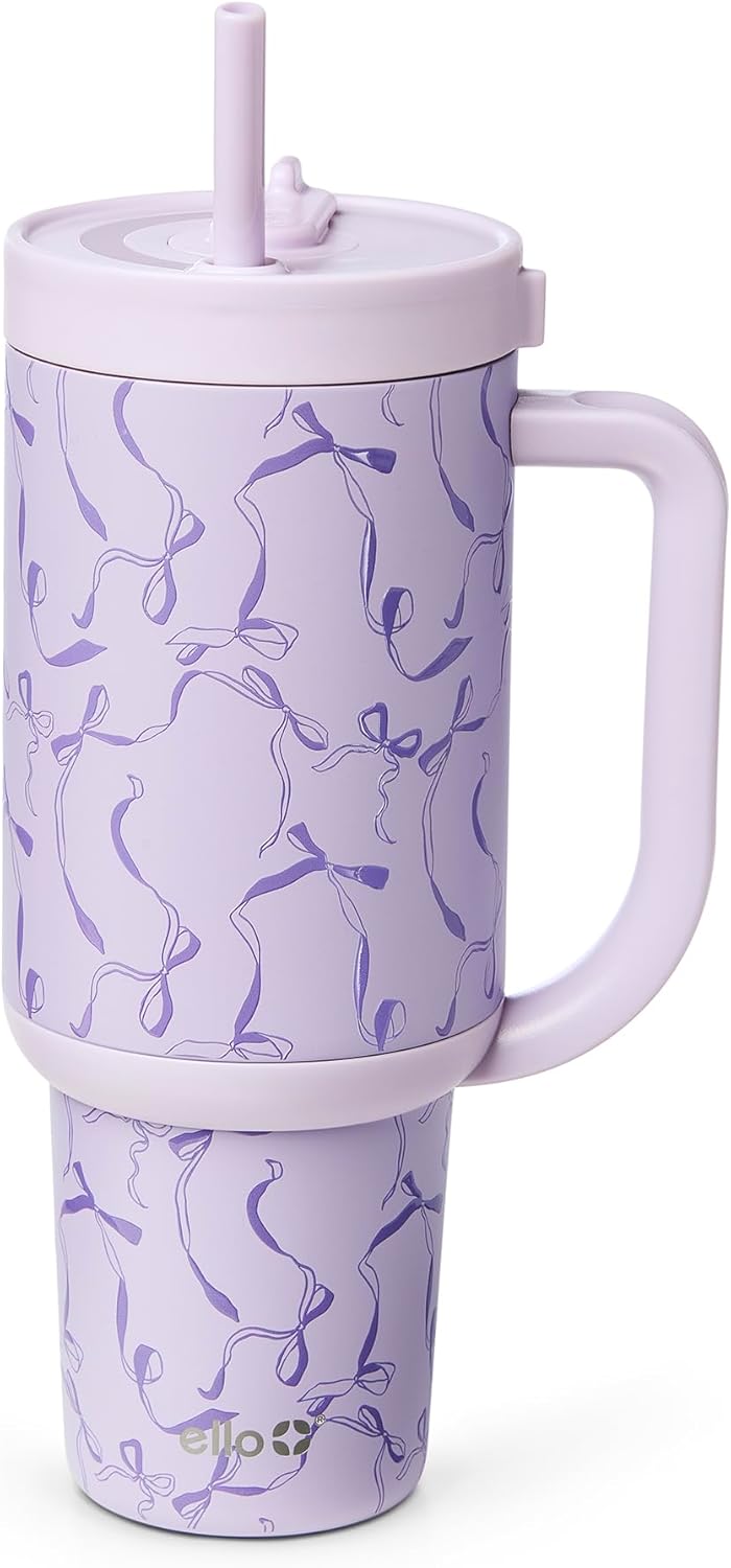 Ello Oasis 40 oz Tumbler with Handle & Retracting Straw | Reusable Insulated Stainless Steel Cup 100% Leakproof, Gifts for Teens Women Men | Keeps cold for 24 Hours, Cup Holder Friendly, Daisies