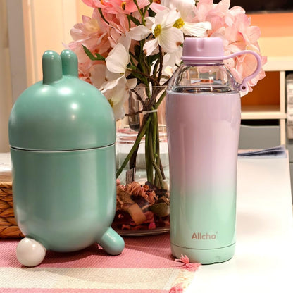 Allcho Insulated Water Bottle for Women, 18oz Stainless Steel Leak Proof Tumbler with 2 Lids, BPA-Free Tritan Chug & Straw Lid, Double Wall Vacuum Flask