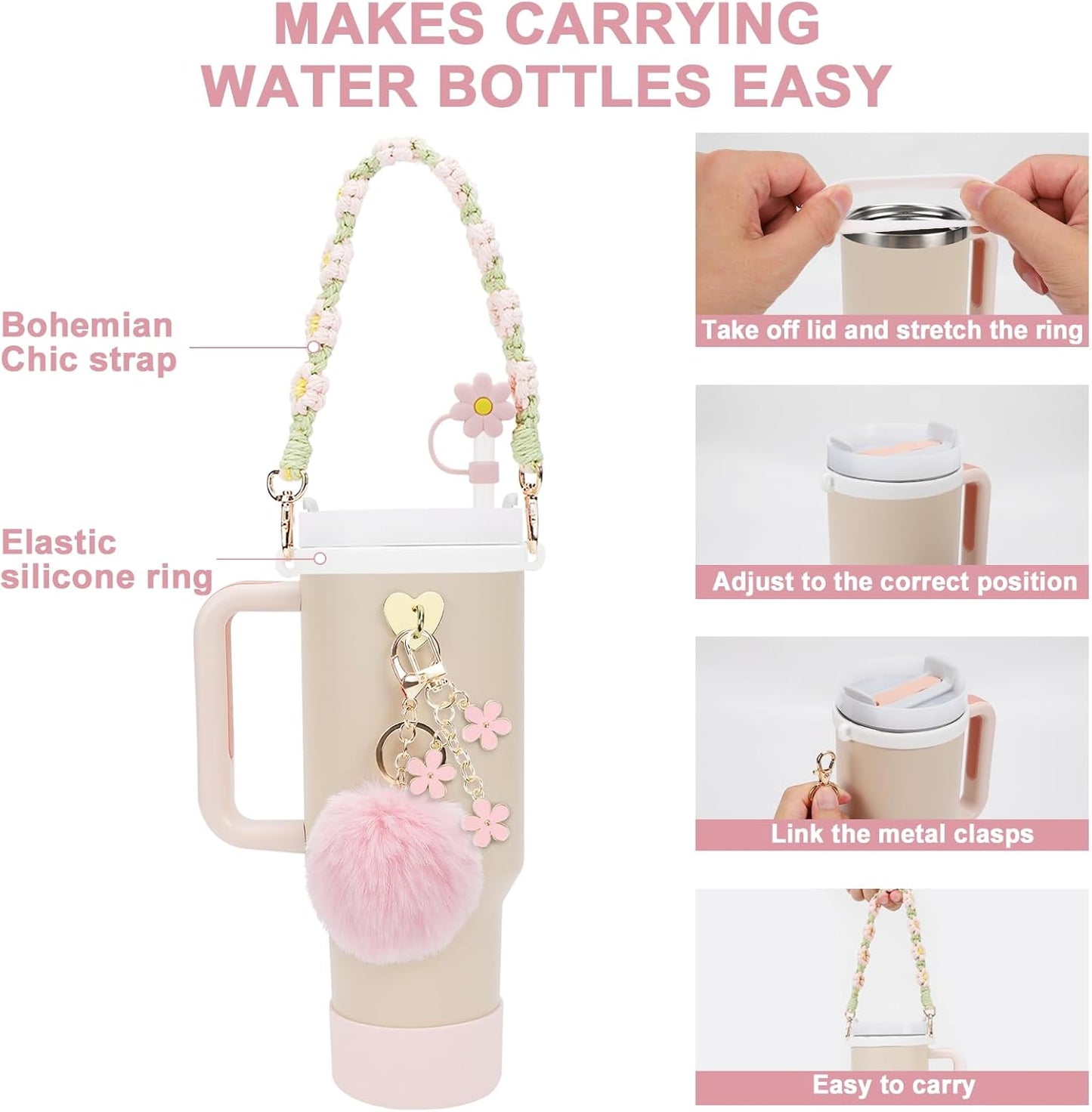3tyto 13 Pcs Stanley Cup Accessories Set Including Water Bottle Handle Strap, Siliocne Stanley Cup Boot, Siliocne Straw Cover, Stanley Charms for Stanleys Cup 40oz & 30oz Tumbler