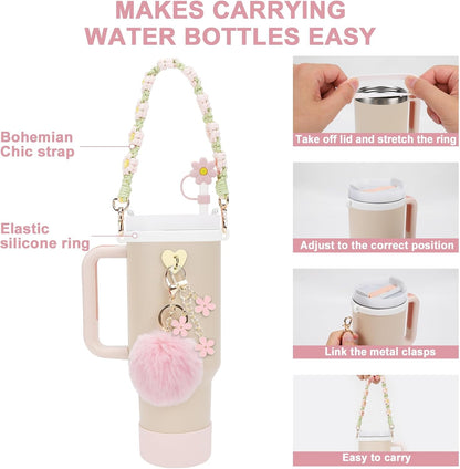 3tyto 13 Pcs Stanley Cup Accessories Set Including Water Bottle Handle Strap, Siliocne Stanley Cup Boot, Siliocne Straw Cover, Stanley Charms for Stanleys Cup 40oz & 30oz Tumbler