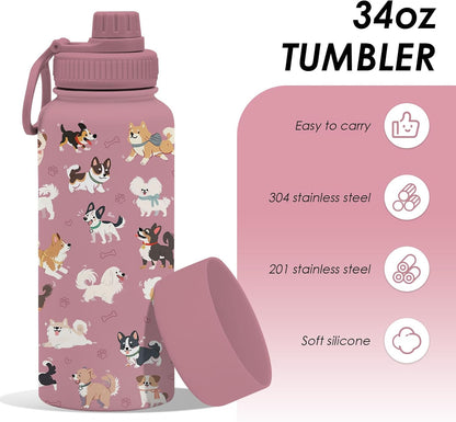 Pickleball 34oz Water Bottle with Spout Lid, Insulated Stainless Steel Travel Cup, Double Wall Vacuum Tumbler for Women Girls Ladies, Birthday Christmas Gift for Pickleball Lovers (1 pc)
