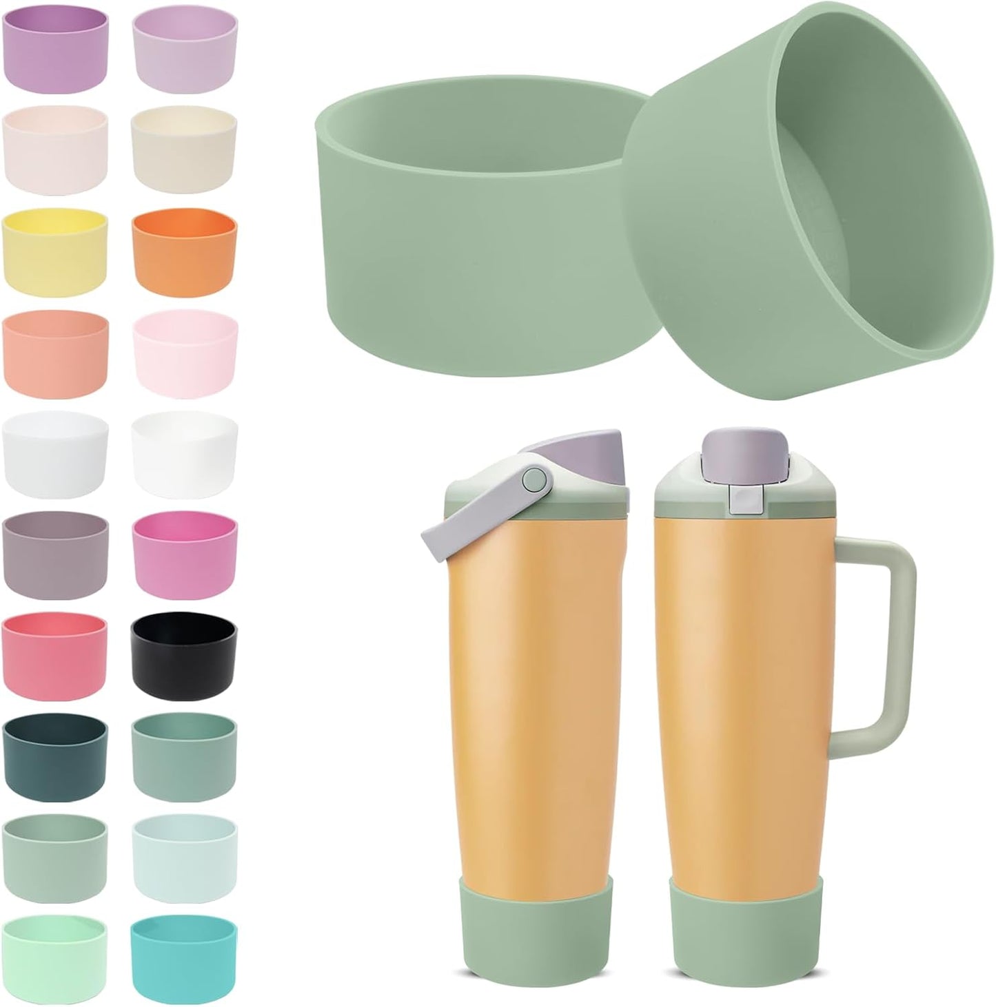 2PCS Silicone Boots for Owala 30oz & 40oz FreeSip Sway Bottles & Tumblers – Non-Slip, Scratch-Resistant, Stability Enhancer for Owala Accessories (Eucalyptus Green) - Colors B