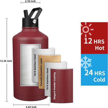Insulated Water Bottle 40oz,Triple Wall Vacuum Stainless Steel(Dishwasher Safe),Leak Proof & Non-BPA,Flask Jug with Paracord Handle & Straw Spout Lids Sports Cherry Blossom