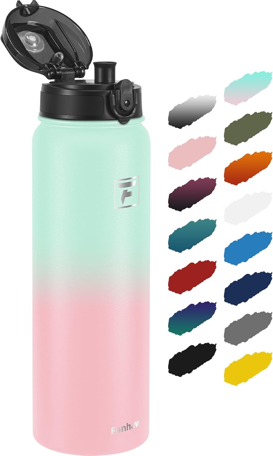 Fanhaw 20 oz Insulated Stainless Steel Water Bottle with Anti-Dust Chug Lid, Leakproof Vacuum Metal Everyday Use Bottle for Kids, Teens & Adults, Back to School Essentials (Green Blue)
