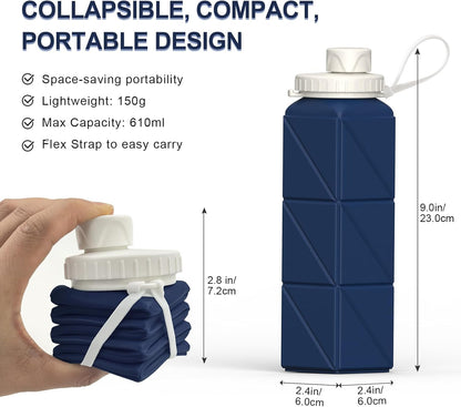 BEAUTAIL Collapsible Water Bottles 20.6oz, Silicone Foldable Portable Travel Water Bottle, Lightweight Reusable Leakproof for Traveling Camping Hiking Cycling Yoga Sports Outdoor