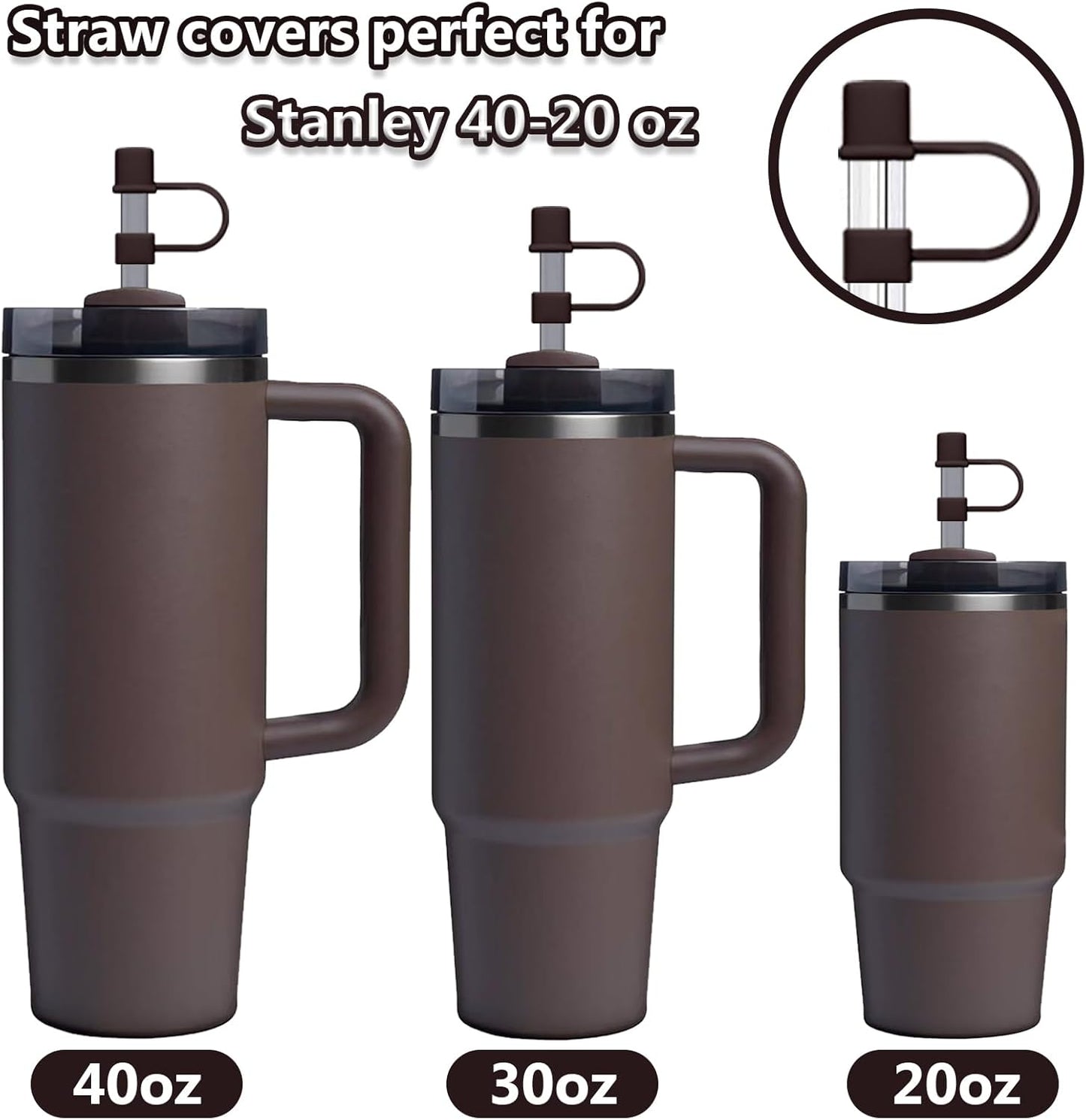 6PCS Silicone Straw Covers Cap Compatible with Stanley Cup 30-40 oz Tumbler with Handle 10mm Straw Toppers，Dust-Proof Reusable Straw Cover for Stanley Cup Accessories (Black)