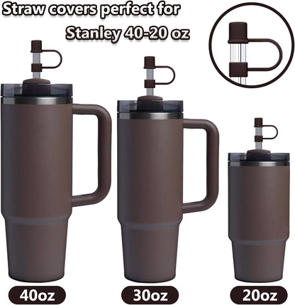 6PCS Silicone Straw Covers Cap Compatible with Stanley Cup 30-40 oz Tumbler with Handle 10mm Straw Toppers，Dust-Proof Reusable Straw Cover for Stanley Cup Accessories (Black)
