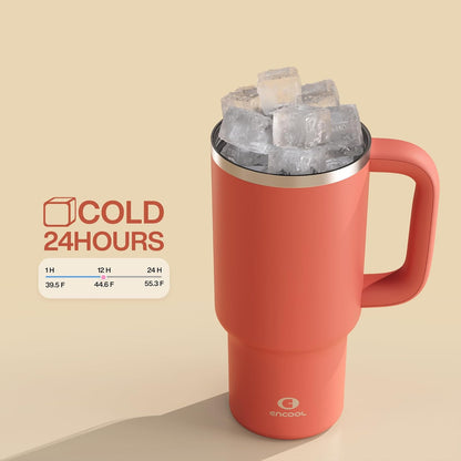 40 oz Tumbler with Handle and Straw: Stainless Steel Insulated Tumbler Keeps Cold for 24 Hours, Leakproof Travel Cup Fits in Cup Holder and BPA-Free, Cotton Candy