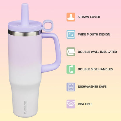 BJPKPK 50oz Insulated Tumbler with Handle Stainless Steel Travel Coffee Mug with Lid Reusable Large Water Bottle with Straw,Sky