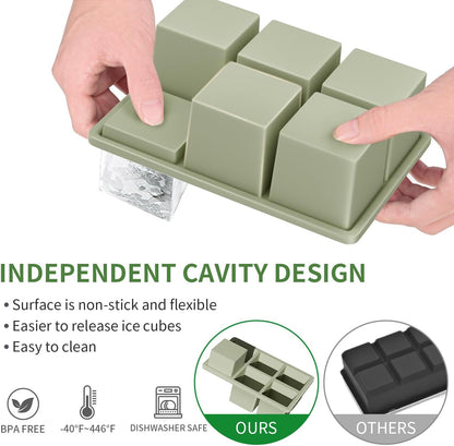 Large Ice Cube Tray for Whiskey: FDDBI Silicone Ice Cube Trays with Lid - 2Pack Big Square Old Fashioned Ice Cube Maker for Cocktail - 2inch Huge Cubed Ice Trays for Whisky