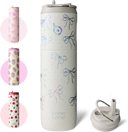 BOTTLE BOTTLE Insulated Water Bottle 24oz with Straw Lid and Handle for Sports Travel Gym Stainless Steel Water Bottles Double-Wall Vacuum Metal Leak Proof BPA-Free