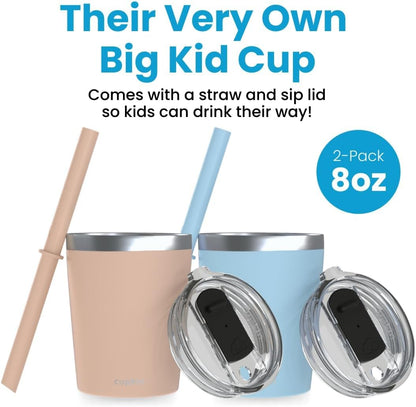 CUPKIN Stainless Steel Insulated Tumbler with Lid and Straw, 20 oz Stainless Steel Cups, Set of 2 Travel Coffee Mug for Adults, Iced Coffee Cup with Lid, Tumbler for Travel (Coral + Yellow)