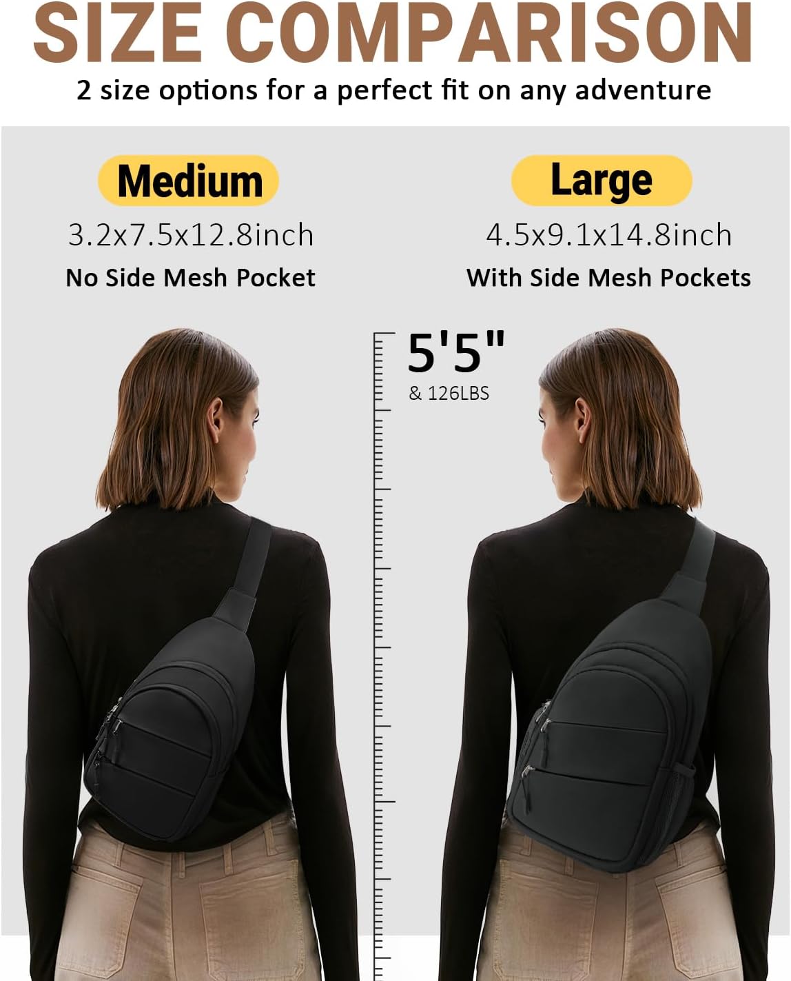 Tuwubi Crossbody Bags for Women, Sling Bag for Men, Small Hiking Backpack Anti Theft Lightweight for Outdoors Travel (M, Black)