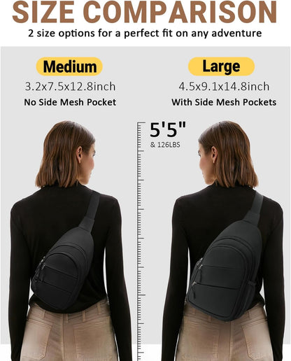 Tuwubi Crossbody Bags for Women, Sling Bag for Men, Small Hiking Backpack Anti Theft Lightweight for Outdoors Travel (M, Black)