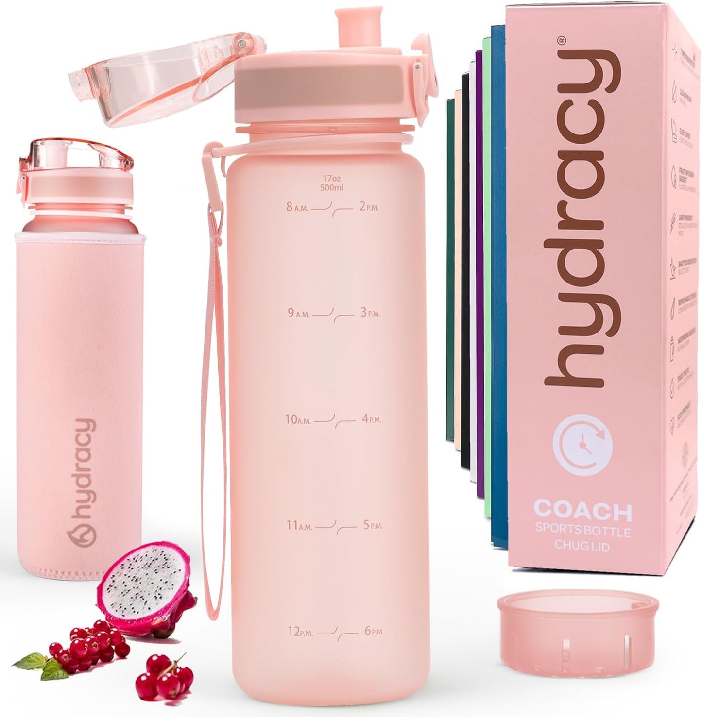 Hydracy Water Bottle with Time Marker -Large BPA Free Water Bottle & No Sweat Sleeve -Leak Proof Gym Bottle with Times to Drink - Ideal for Fitness Sports & Outdoors