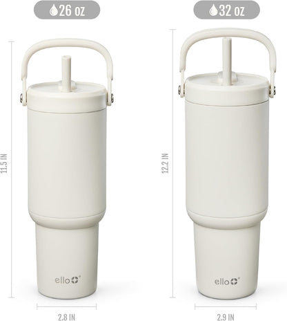 Ello Oasis Go+ 26oz Tumbler with Top Handle and Retracting Straw | Reusable Insulated Stainless Steel Cup, 100% Leakproof Water Bottle, 24 Hours Cold, Cup Holder Friendly For Travel | Wild Rasberry