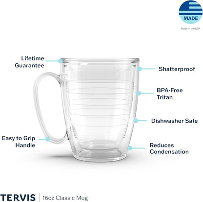 Tervis Clear & Colorful Tabletop Made in USA Double Walled Insulated Tumbler Travel Cup Keeps Drinks Cold & Hot, 16oz Mug, Clear