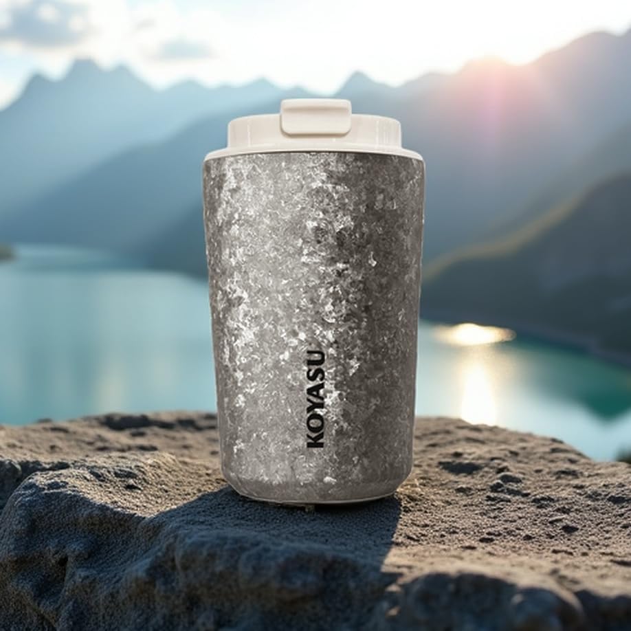 KOYASU Ti-Zen Titanium Travel Coffee Mug - 12oz Ultralight Insulated Tumbler - Leakproof Commuter Cup for Men & Office Desk Accessory - Minimalist Portable Tea Flask for Travel & Car- Indigo Blue