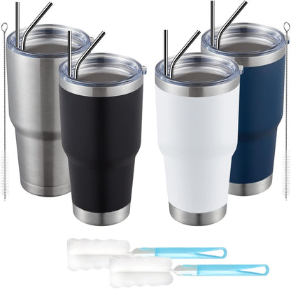 MEWAY 30oz Tumbler Double Wall Vacuum Insulated Travel Mug, Stainless Steel Tumbler with Lid, Durable Powder Coated Insulated Coffee Cup for Cold & Hot Drinks (Silver,1 PACK)