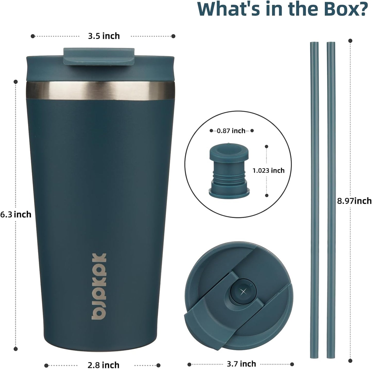 BJPKPK 22oz Insulated Tumbler With lid And Straw Stainless Steel Tumblers Travel Coffee Mug Reusable Thermal Cup,Sky