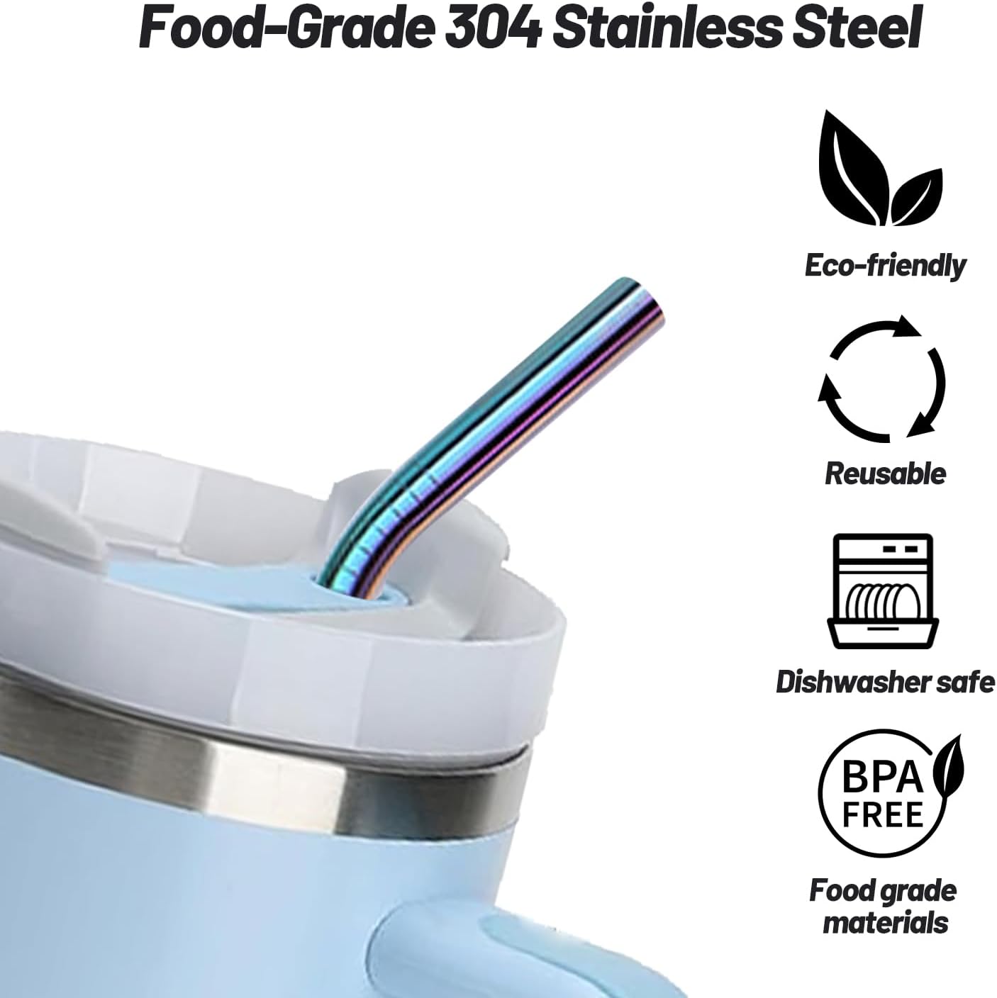 VEHHE Metal Straws Stainless Steel Straws Drinking Straws Reusable - 10.5" Ultra Long 4 + 1 - W/Cleaning Brush for 20/30 Oz for Yeti RTIC SIC Ozark Trail Tumblers (2 Straight|2 Bent|1 Brush)