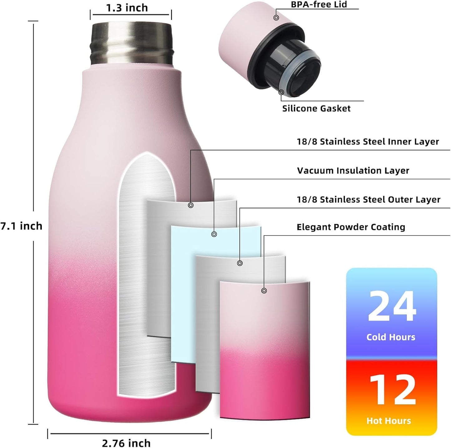BJPKPK Insulated Water Bottles, 18 oz Stainless Steel Metal Water Bottle with Strap, BPA Free Leak Proof Jugs, Mugs, Flasks, Reusable Thermal Flasks for Sports & Travel, Black - Colors A