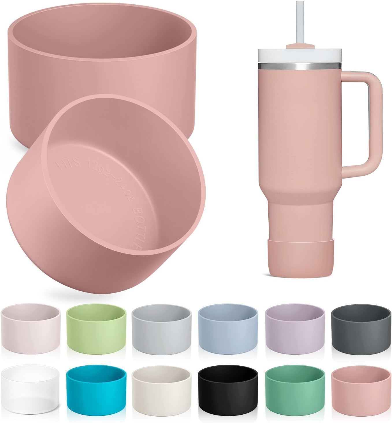 KTKUDY 2-Pack Silicone Boot for Stanley Tumbler 40 30 20 oz & Intended for Hydro Flask 12-24 oz - Cup Boot fit Select Yeti, Simple Modern, Owala Water Bottle - Bottom Cover Accessories Fit Stanley Cup