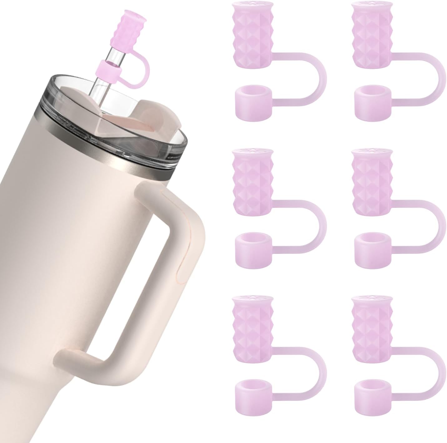 6Pcs 0.39in/10mm Silicone Straw Covers Cap Compatible with Stanley Cup 40 & 30 oz, Reusable Dust-Proof Straw Toppers for Tumbler with Handle, Starlight
