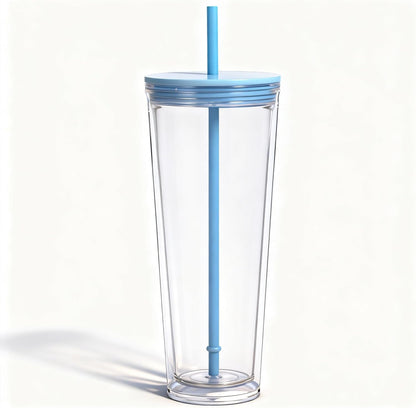 24oz Tumbler with Lid and Straw, Leak Proof and Double Wall Insulated Reusable Plastic Cups,Travel Reusable Iced Coffee Cup (1, Pink)