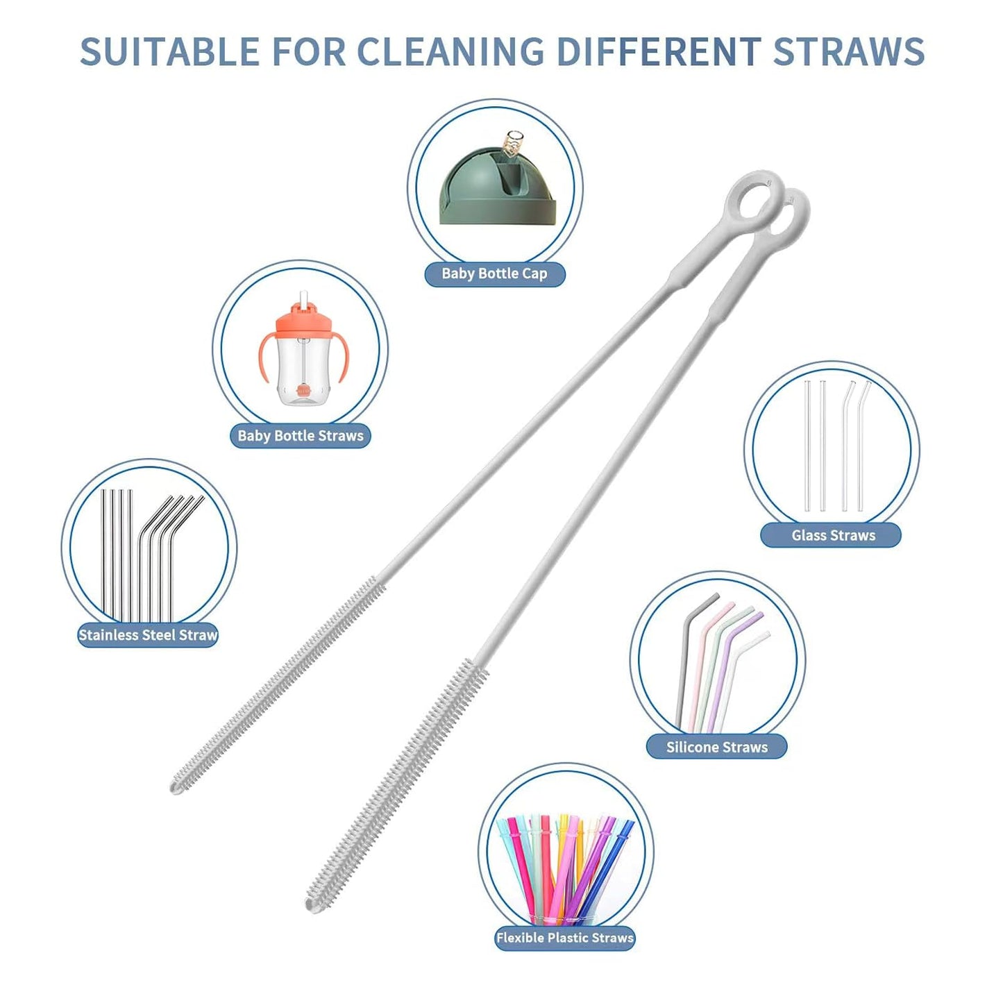 Silicone Cleaning Brush Kit,Water Bottle and Straw Cleaner Brush Set for Tumbler,Baby Bottle,Breast Pump Part,Nipple,Sippy Cup,Glass,Dishwasher Safe,BPA Free,3 Pcs