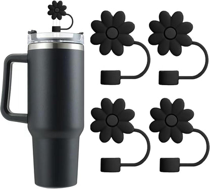 Flower Straw Covers Toppers for Stanley Cups 30&40 Oz Tumbler with Handle Accessories 4PCS Silicone Straw Caps Reusable Straws Tips Protectors for Stanley Cup 10mm 0.4in Straws,Off White