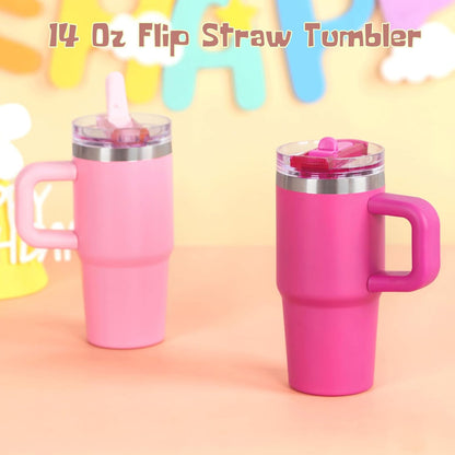Cosictic 14 Oz Flip Straw Tumbler with Handle for Kids, Stainless Steel Double Wall Insulated Cup for Children with Flip Top Lid, 14 Oz Leak-proof Cups for Kids, Sky Blue and Purple
