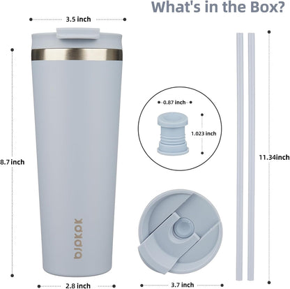 BJPKPK 22oz Insulated Tumbler With lid And Straw Stainless Steel Tumblers Travel Coffee Mug Reusable Thermal Cup,Sky