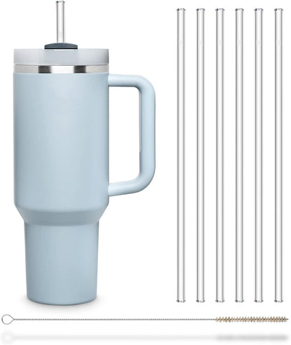 Halm Glass Straws - 6 Long 12 inch Bent Stanley Cup Replacement Drinking Straws + Plastic-Free Cleaning Brush - Perfect for Bottles & Quencher - Made in Germany - Dishwasher Safe - Eco-Friendly