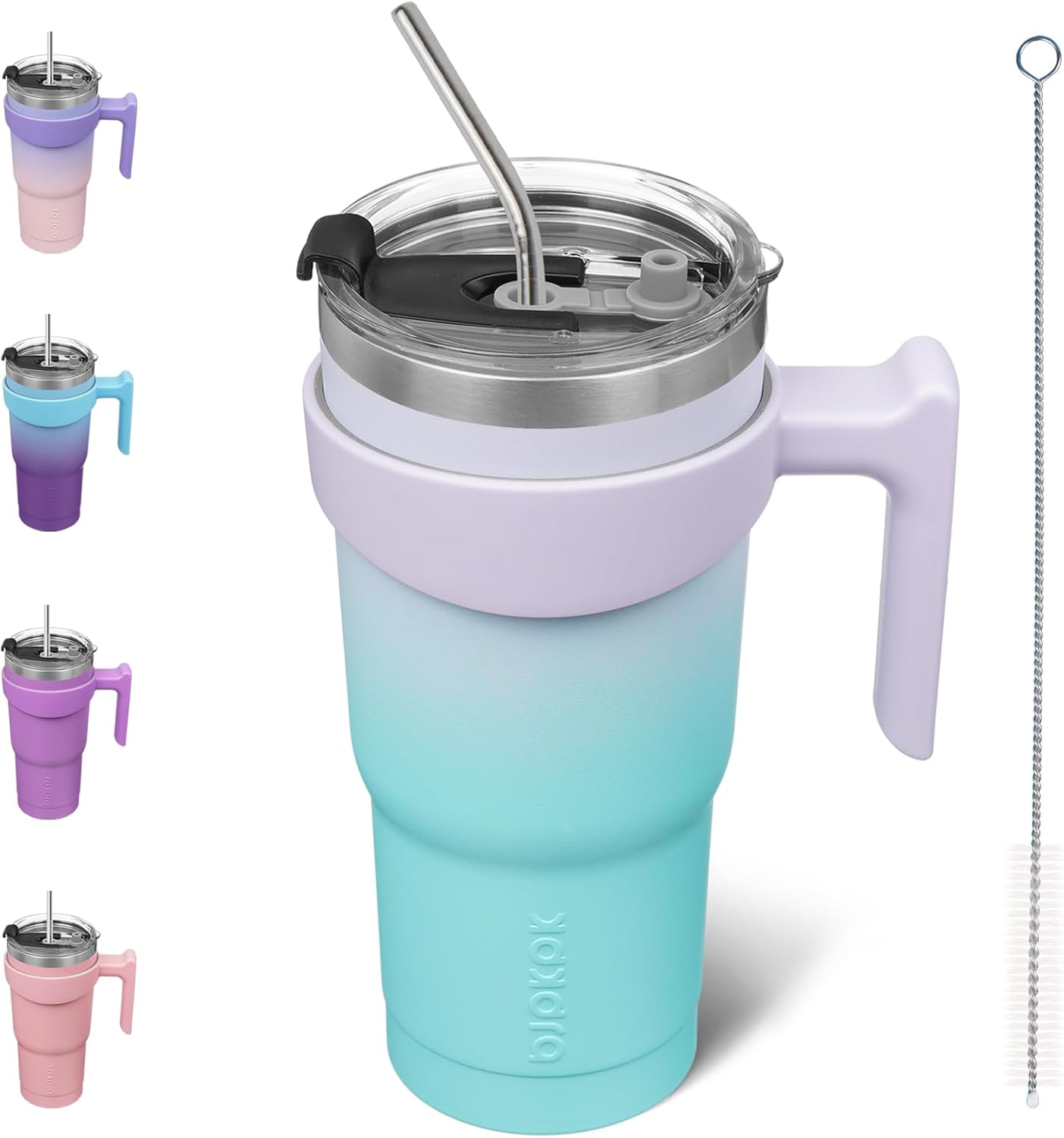 BJPKPK Tumbler With Handle And Straw Lid 40 oz Stainless Steel Insulated Coffee Tumbler Cups For Home, Office or Car,Turquoise