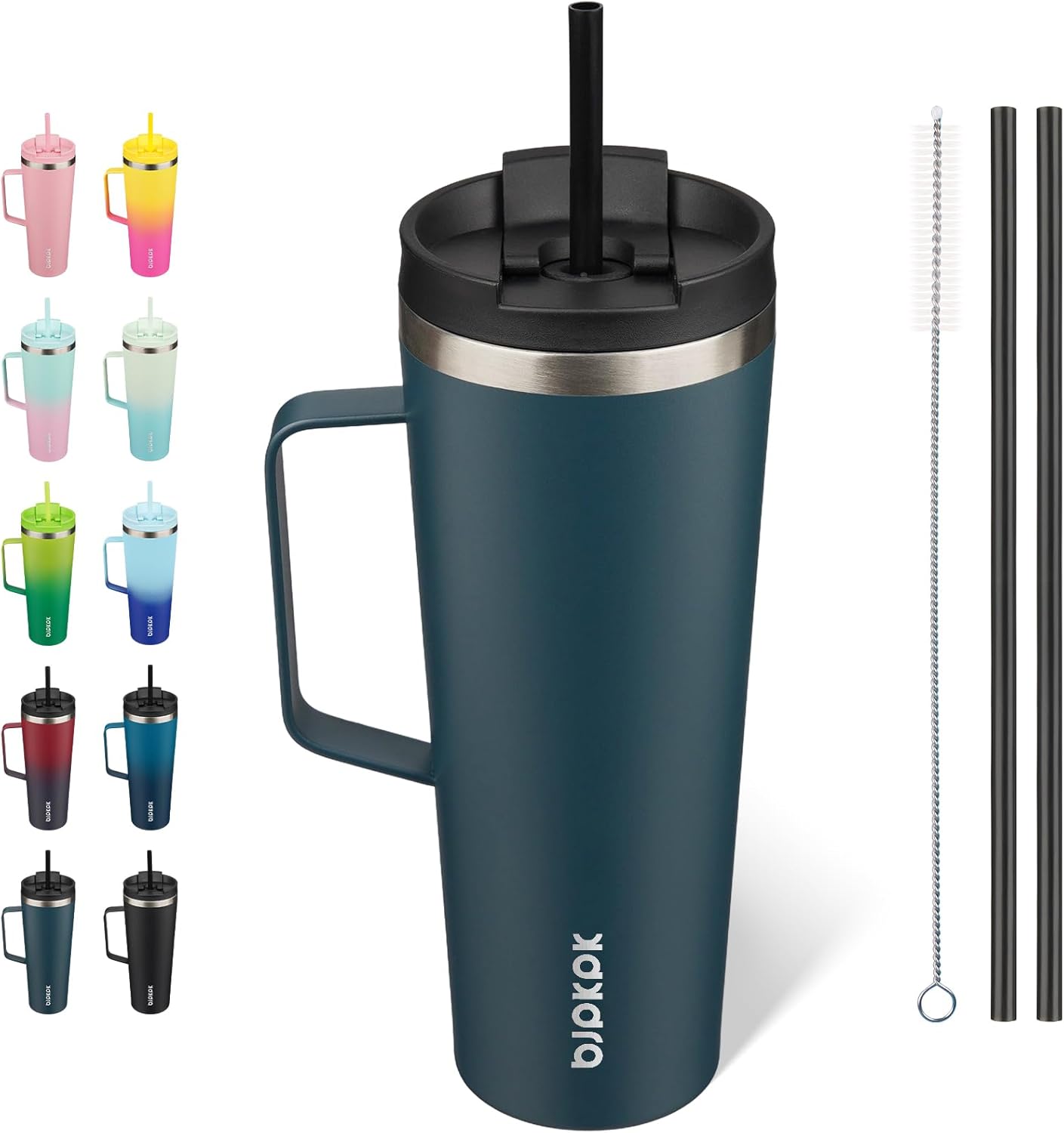 BJPKPK Insulated Tumbler with Handle, 18oz Insulated Tumblers with Lid and Straw, Stainless Steel Metal Water Bottles, Coffee Travel Mugs, Cups, Marshmallow