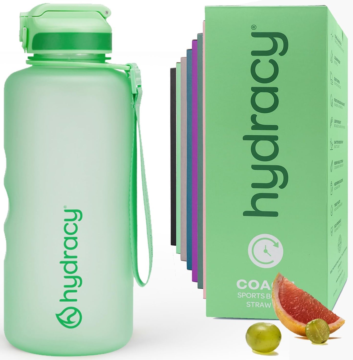 Hydracy Water Bottle with Time Marker -Large BPA Free Water Bottle & No Sweat Sleeve -Leak Proof Gym Bottle with Times to Drink - Ideal for Fitness Sports & Outdoors