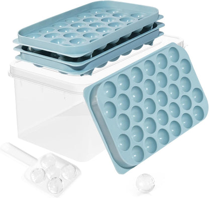 Ice Cube Tray with Lid and Bin – Round Ice Cube Trays for Freezer, BPA-Free Food-Grade Ice Mold, Stackable Ice Ball Maker, Iced Bucket Kits, Circle Ice Tray for Cocktails, Whiskey, Coffee, and Drinks